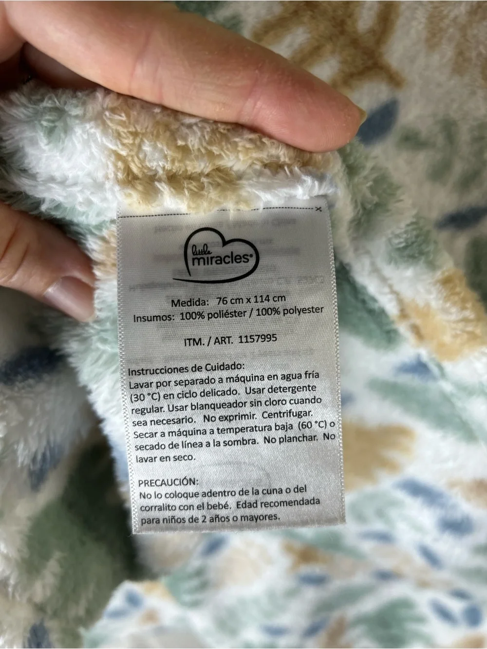 Little Miracles Green Leaf Baby Blanket White Blue Tan Soft Plush Leaves Jungle